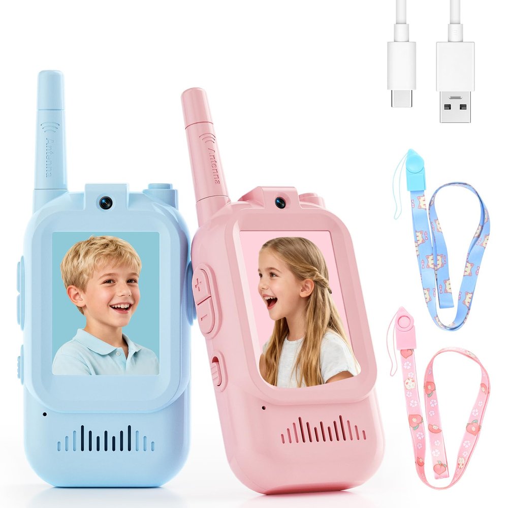 Video Walkie Talkies for Kids Kids Walkie Talkies 2 Pack with Voice Changer, 1000 Feet Range, Fun Toys for Indoor Play, Camping, Hiking, Travel Birthday for Boys and Girls Ages 3-10