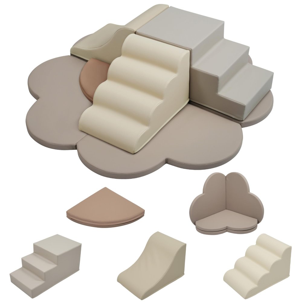 6-Piece Toddler Climbing Toys Indoor  Foam Climbing Blocks with Steps, Slide & Play Mats  Soft Play Equipment for Kids  EPE Foam, Non-Slip Velcro, Easy-to-Clean PU Cover  Motor Skill Development