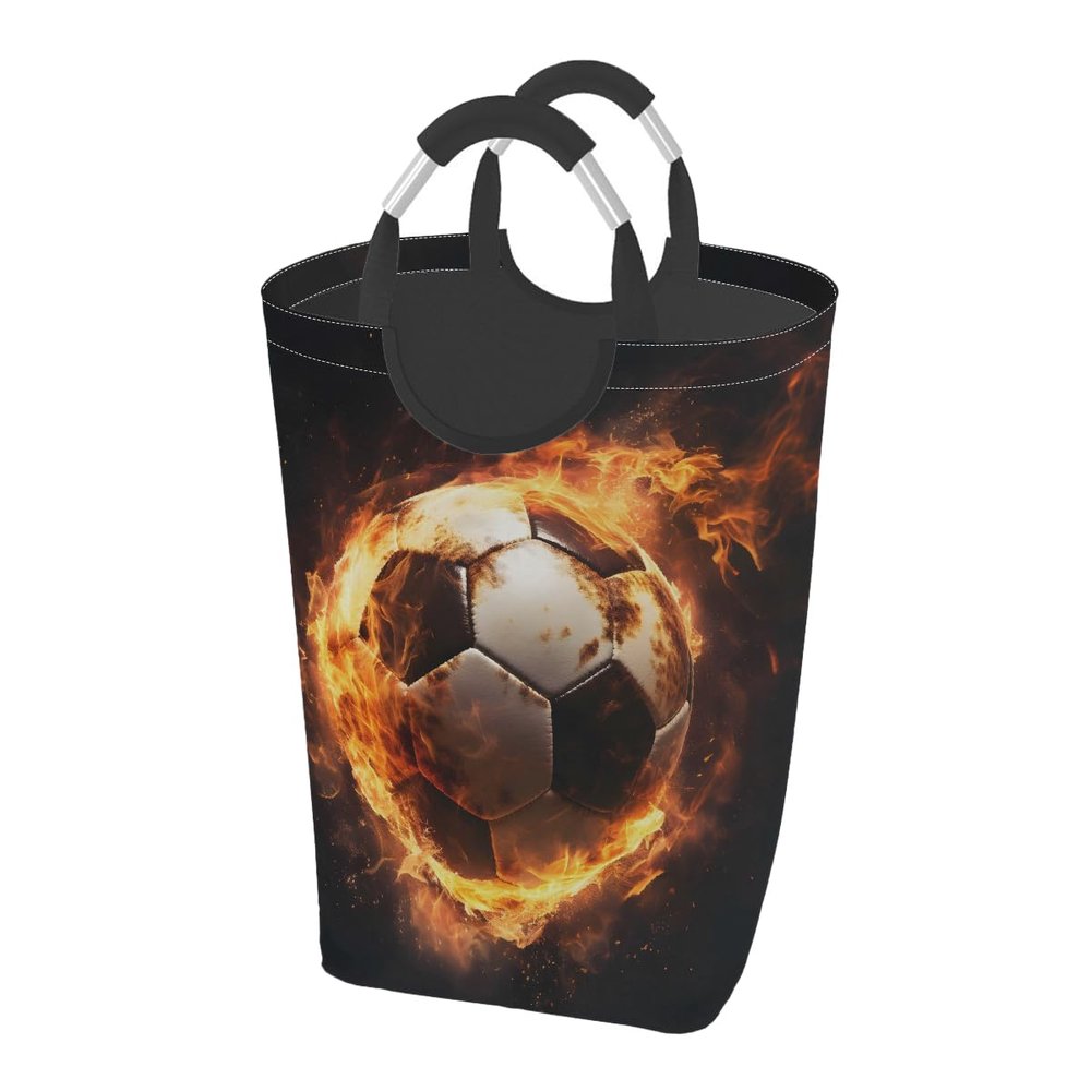 YPPAHHHH Laundry Hamper Fire Soccer Ball Painting Laundry Baskets Collapsible Waterproof Washing Clothes Hamper Large Storage Bin with Handles for Bathroom Bedroom Nursery Kid's Room