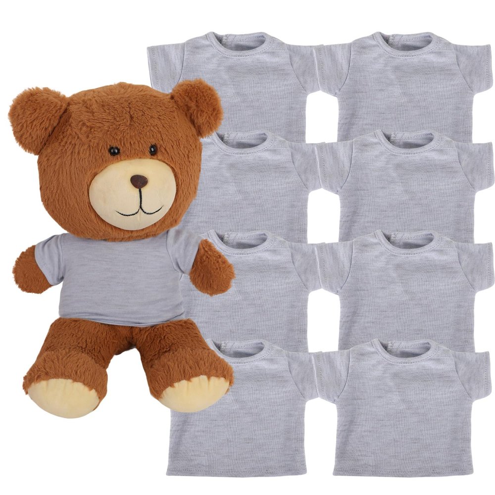 AugFrog 8 - Pack Gray Blank T - Shirts for 17 - 18 Inch Bears | Thick DIY Stuffed Animal Canvas Clothes (Gray)