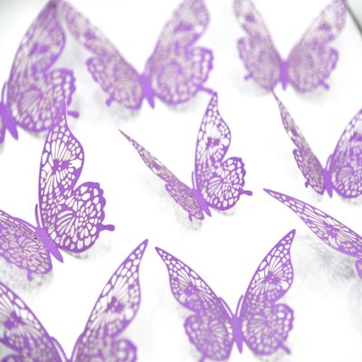 12 Pcs Purple Butterfly Cake Toppers 3D Hollow-out Butterflies Cake Decorations in 3 Sizes Multifunction Butterfly Wall Decor for Birthday Wedding Anniversary Party Supplies