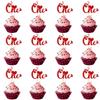 12 PCS Red Glitter "One" Cupcake Toppers - 1st Anniversary Party Decorations - First Birthday & One Year Celebration Supplies view 1