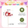 12 PCS Red Glitter "One" Cupcake Toppers - 1st Anniversary Party Decorations - First Birthday & One Year Celebration Supplies view 4
