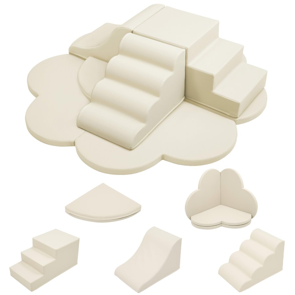 6-Piece Toddler Climbing Toys Indoor  Foam Climbing Blocks with Steps, Slide & Play Mats  Soft Play Equipment for Kids  EPE Foam, Non-Slip Velcro, Easy-to-Clean PU Cover  Motor Skill Development