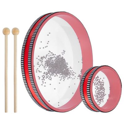 OLYCRAFT 2Pcs Ocean Drums with 2Pcs Wood Drumstick 4/10 Inch Wave Bead Drums Sea Sound Drum with Wave Beads Sea Sound Musical Percussion Instrument for Home SuppliesRed