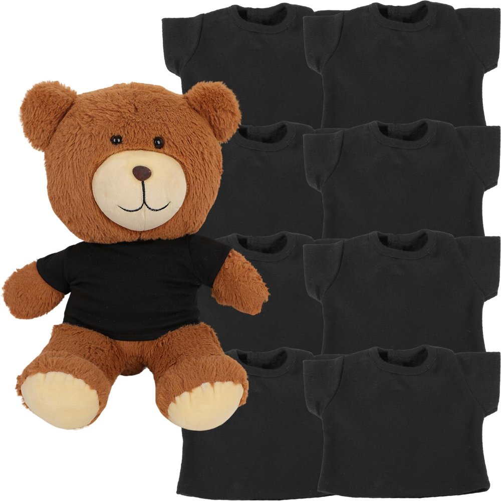 AugFrog 8 - Pack Black Blank T - Shirts for 17 - 18 Inch Bears | Thick DIY Stuffed Animal Canvas Clothes (Black)