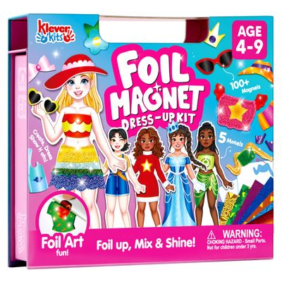 Klever Kits Foil Magnet Dress-Up Kit, 2-in-1 Fashion DIY Craft for Kids Paper Dolls for Girls Ages 4 5 6 7 8 9 Travel Activity Birthday Gifts with Display Box by Jova