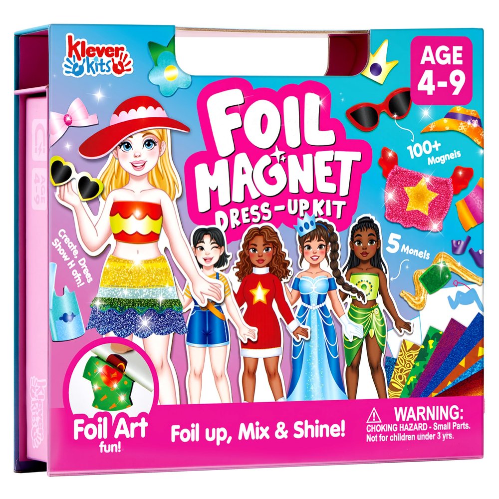 Klever Kits Foil Magnet Dress-Up Kit, 2-in-1 Fashion DIY Craft for Kids Paper Dolls for Girls Ages 4 5 6 7 8 9 Travel Activity Birthday Gifts with Display Box by Jova