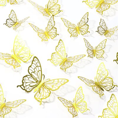 12 Pcs Butterfly Cake Decorations Gold 3D Butterfly Cake Toppers Butterfly Theme Cake Decor for Baby Shower Birthday Wedding Dessert Table Party Supplies