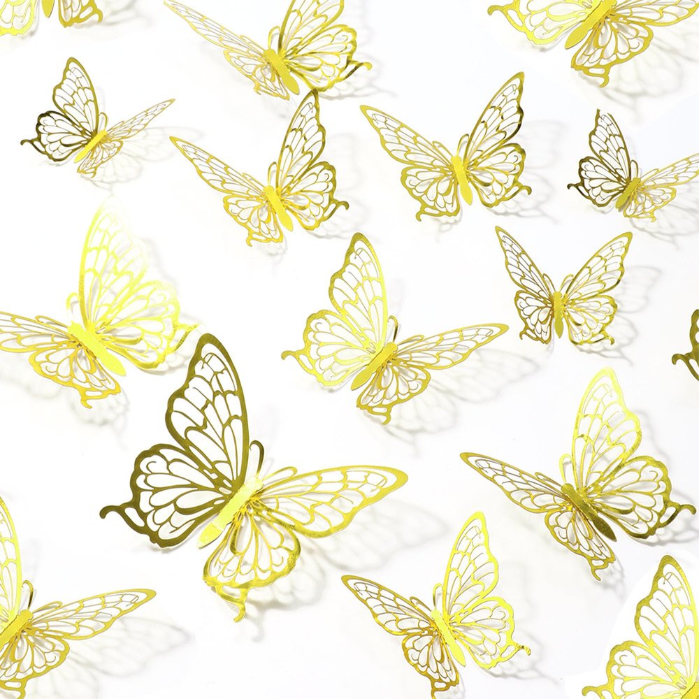 12 Pcs Butterfly Cake Decorations Gold 3D Butterfly Cake Toppers Butterfly Theme Cake Decor for Baby Shower Birthday Wedding Dessert Table Party Supplies