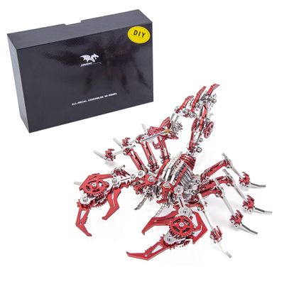 3D Metal Puzzles for Adults, Mechanical Red Scorpion King DIY Assembly Model Kit, 300+ PCS Steampunk Insect Brain Teaser Puzzles Creative Desk Ornament