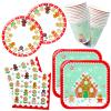 100 Christmas Party Paper Plates Napkins and Cups Set Gingerbread Disposable Dinnerware Set view 1