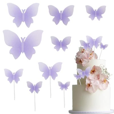 10 Pcs Butterfly Cake Toppers Purple Gradient Cake Decorations for Butterfly Theme Baby Shower Wedding Ladies Birthday Party Supplies