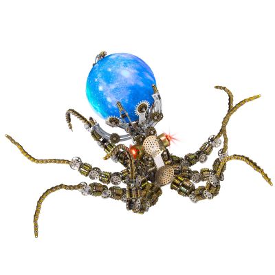 10CM Steampunk Mechanical Octopus Model Kit  2400+PCS 3D Metal Puzzle Kit with Star Light, Flexible Joints Jigsaw Puzzles Desk Ornament Gift