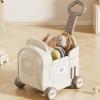 Children's Toy Storage Shopping cart, Baby Toy Box with Wheels, Pull Rope and Handle, for Riding, Walking, Pulling and Storage. Suitable for Home/Game Room/Bedroom (White Ribbon Push Rod) view 1