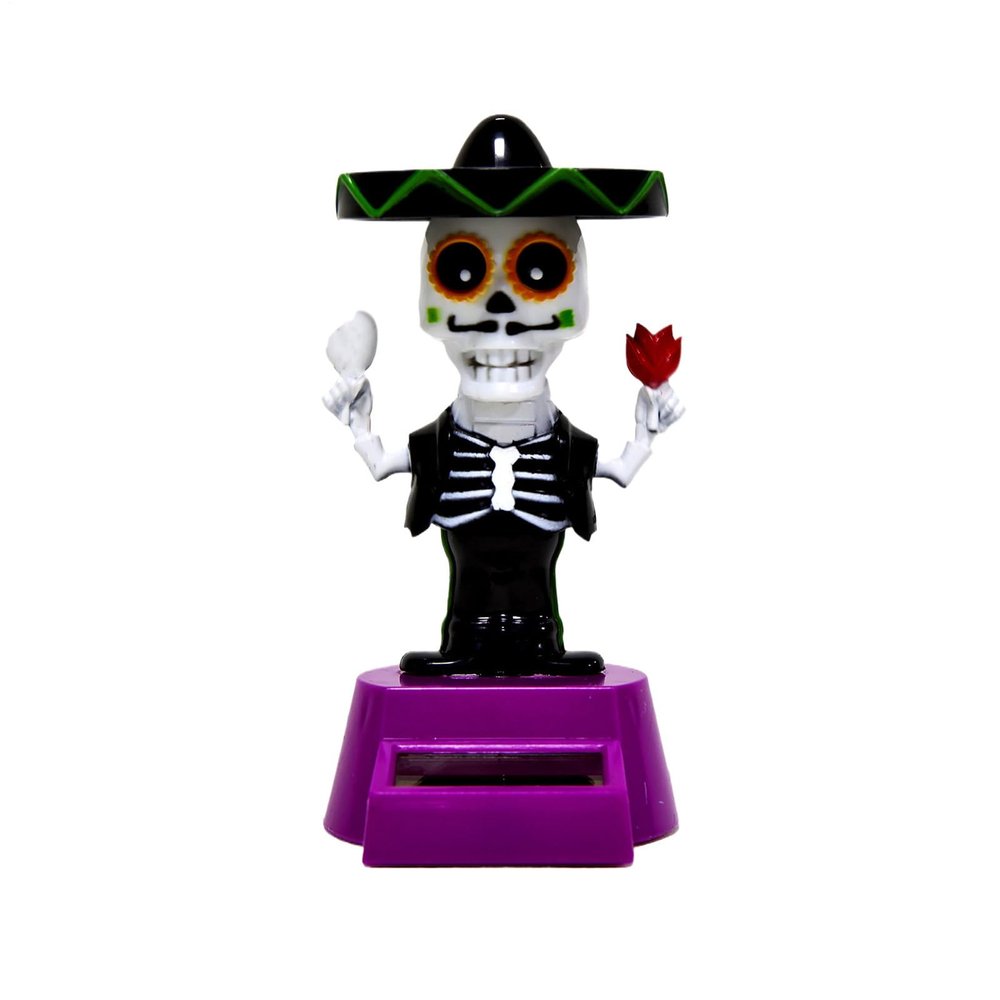 Skull for Car Dashboard Toy Figure, Solar Dancing Skeleton Figurines Toys, Solar Powered Shaking Head Doll for Parties Car Desk Halloween Decoration