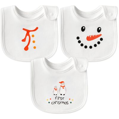 2ooya Christmas Cotton Baby Bibs - 3Pcs Snowman Penguin Toddler Feeding Bibs with Resin Buttons Infant First Christmas Baby Food Bib Xmas Drooling Eating Teething Keepsake Gift for Newborn 6-12 Months