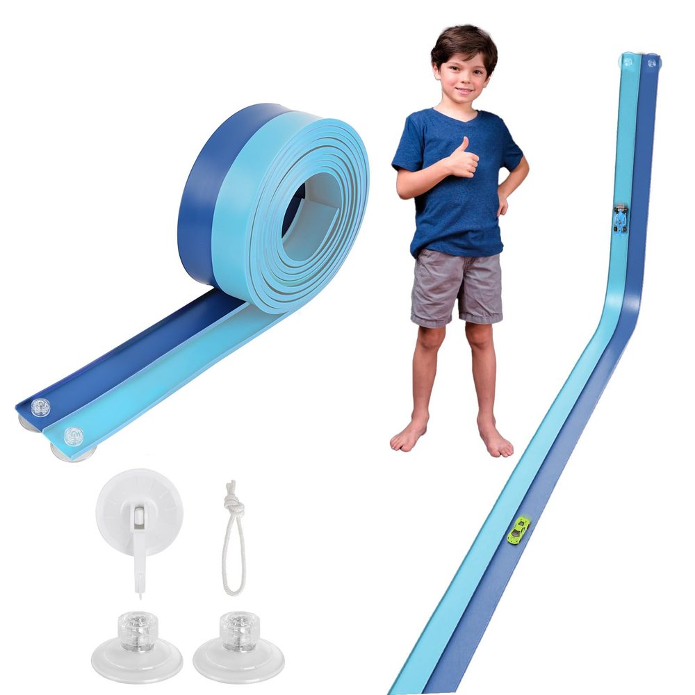 Flexible Race Car Track 15 Ft Starter Set with Suction Cups Compatible with Diecast 1/64th Car for Ages 3 & Up Classic Long Rolls Up Portable Racetrack