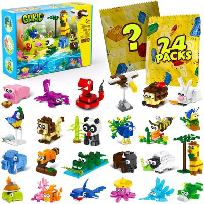 Glikid 24 Packs Valentines Party Favors for Kids 4-8 8-12, 961 PCS Mini Animal Building Blocks Blind Bags for Birthday Goodie Bags, Treasure Box Toys for Classroom, Pinata Stuffers
