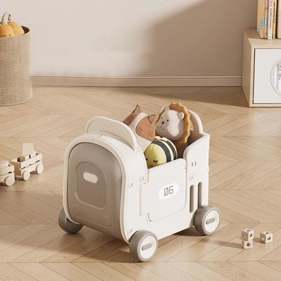 Children's Toy Storage Shopping cart, Baby Toy Box with Wheels, Pull Rope and Handle, for Riding, Walking, Pulling and Storage. Suitable for Home/Game Room/Bedroom (Coffee Color)