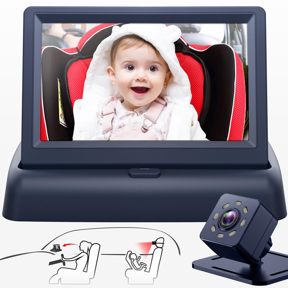 Baby Car Mirror with 4.3'' HD Night Vision Function Display, Safety Car Seat Camera with Wide Crystal Clear View, Easily Observe The Babys Move(Not USB)