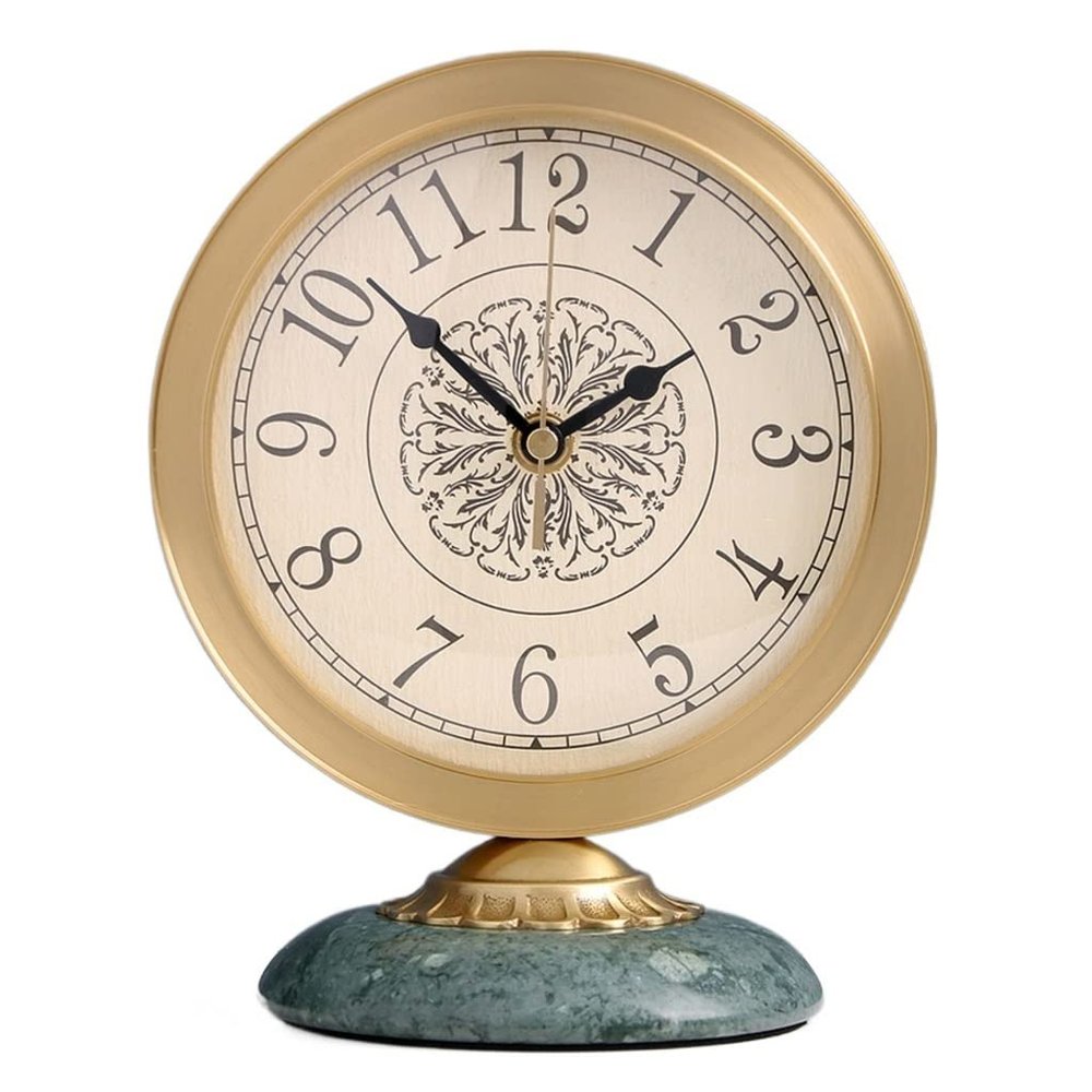 YWMLFZ Copper Clock, Family Living Room, Table Top, Small Desk Clock, Silent Sitting Clock(E)