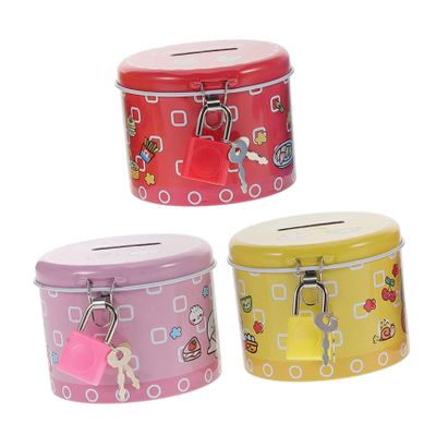 Abaodam 3pcs Metal Coin Bank with Lock Round Tinplate Piggy Money Holder Coin Saving Pot for Secure and Convenient Cash Storage Random Color and Pattern Random Color