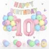 10th Birthday Decorations for Girl-12 inch Pastel Balloons, 32 Inch Pink 10 Balloon, 3D Butterflies Stickers, Happy Birthday Banner For Girl 10 Years Old BD Party Decorations view 1