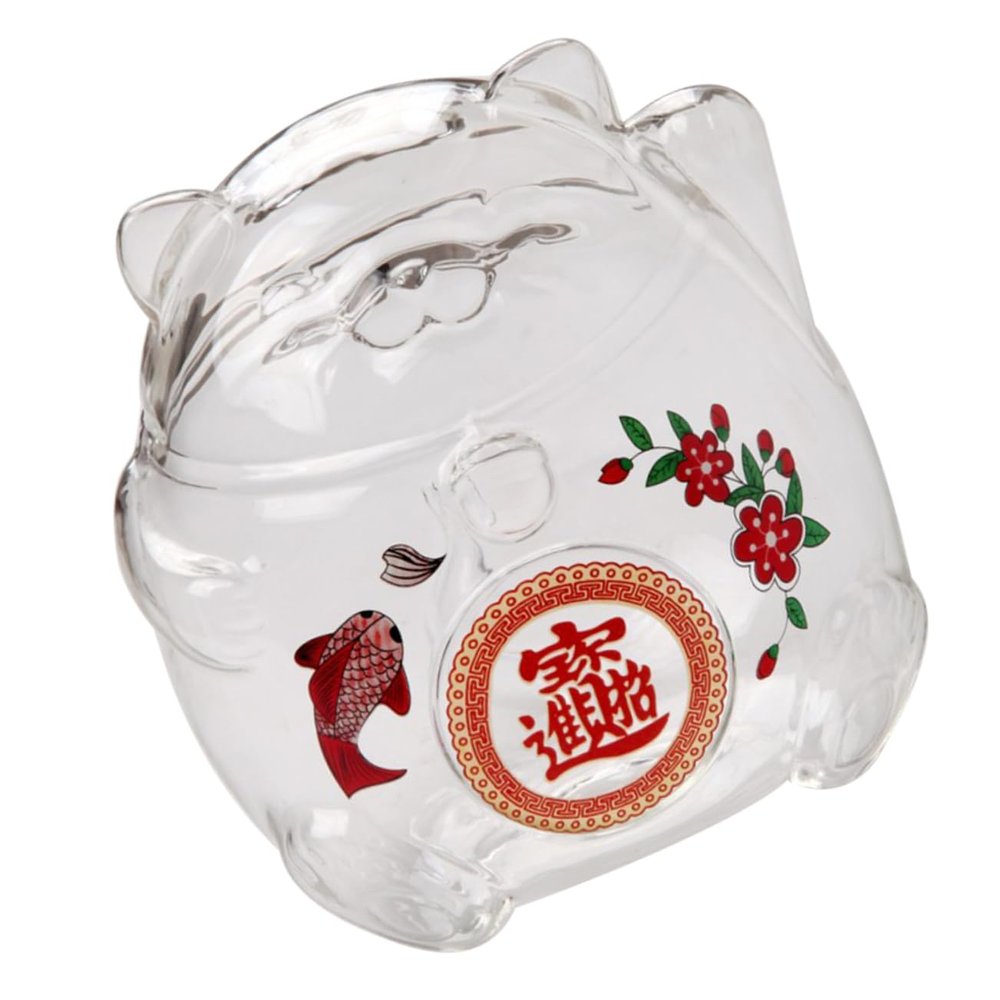 Abaodam Glass Piggy Bank Fortune Cat Design Smooth Wear Resistant Money Jar for Adults and Decorative Coin Saving Box Gift