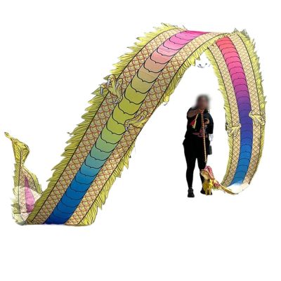 BPGSLYX Portable Dragon poi Ribbon Dragon Dance Ribbon Streamer with Head, Fitness Streamer Square Exercise Dance Dragon Poi for Adults Seniors (8m,Yellow Colorful)