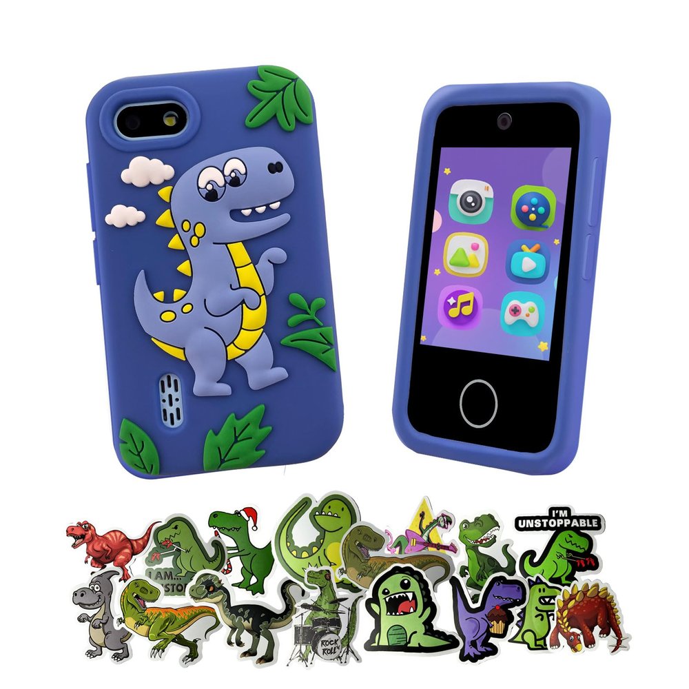 Kids Smart Phone for Birthday, Gimubaba Dinosaur Toy Phone Toddler Cell Phone Play Phone with 2.8" Touchscreen/Dual Camera/TF Card for Boys Age 3-8,for Playing Game/Music/Learning(Blue)