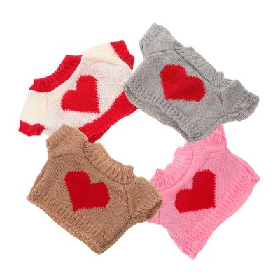 Abaodam 4pcs Cute Doll Sweater Outfit for Stuffed Bears Soft Woolen Yarn Decorative Bear Clothes in Khaki Pink Red Heart Patterns Replaceable Doll Costumes for Collectors