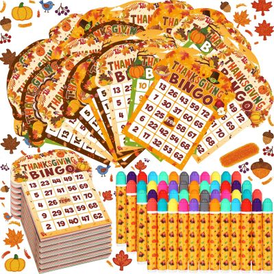 Eersida 192 Pack Bingo Game Cards and 0.4 oz Dot Daubers Set Includes 144 Bingo Cards and 48 Dot Markers Game Supplies Set for Gifts Party Favor Supplies Family Casino Play Night(Thanksgiving)