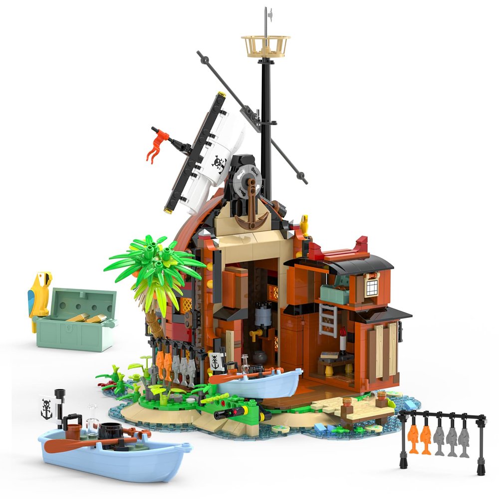 Audaxly Pirate Shipwreck Building Set - Pirate Ship House Building Kit with Boat, Tavern, Treasure and More, Birthday Gifts for Boys, Families Building Time Kit