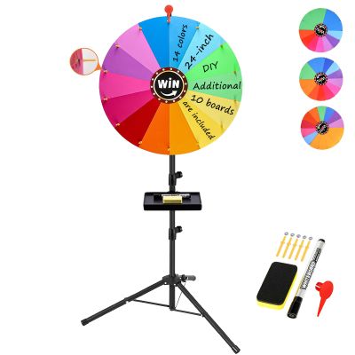 24-Inch Spinning Prize Wheel Spinner Game with Stand,Ajustable 34"-65" Height Spinning Wheel for Prizes,Upgraded DIY Roulette Wheel of Fortune,14 Colors,Additional 10 Boards are Included