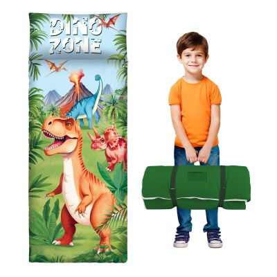 Toddler Nap Mat Kids Sleeping Bag 5924, Soft Slumber Bag with Removable Pillow for Kids Girls Boys,Roll Up Sleeping Mat Lightweight for Camping,Daycare, Kindergarden,Dinosaur