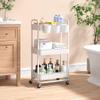 ACCSTORE 3-Tier Baby Diaper Caddy Organizer Cart with Locking Wheels & Hanging Cups - Rolling Storage Cart for Nursery, Changing Table, Baby Essentials, White view 4