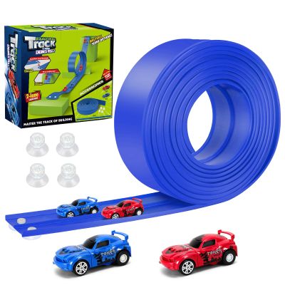 KETIEE Flex Tracks 16Ft for Kids: Flexible Race Car Ramp Track with 2 Small Racecars and 4 Suction Cups Compatible with Diecast 1/64th Cars, Rolls Up Portable Racetrack for Ages 3 & Up