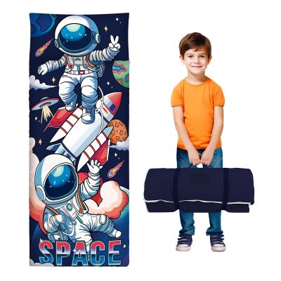 Toddler Nap Mat Kids Sleeping Bag 5924, Soft Slumber Bag with Removable Pillow for Kids Girls Boys,Roll Up Sleeping Mat Lightweight for Camping,Daycare, Kindergarden,Space Astronaut