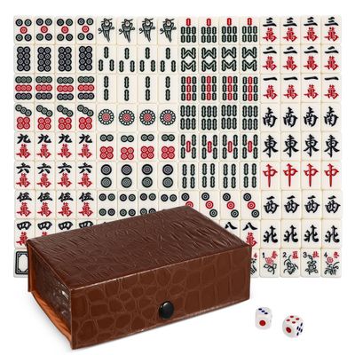Angoily Mahjong Tile Travel Set, Mini Mahjong Set Board Game, Portable Travel Mahjong-Cards 2025, Chinese Game with 146 Tiles Brown Carrying Case 20Mm for Adult Beginner Players Elderly Leisure