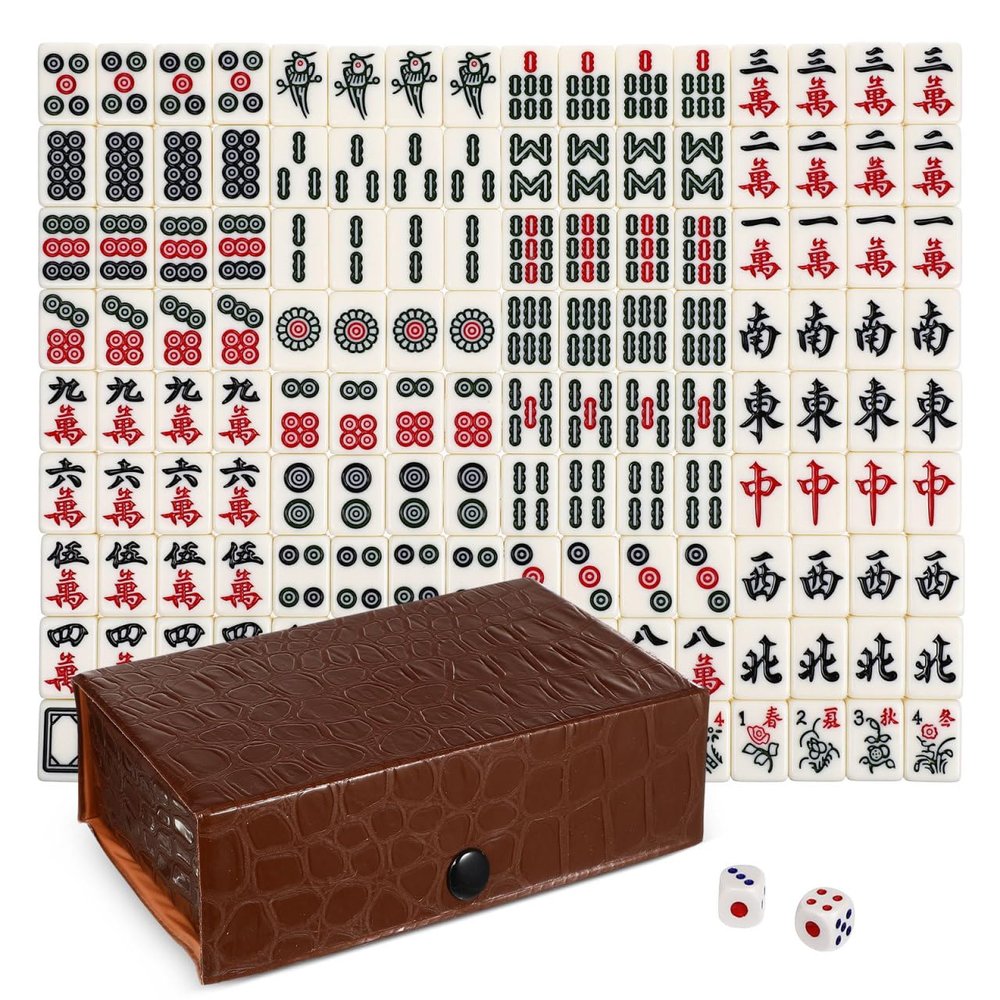 Angoily Mahjong Tile Travel Set, Mini Mahjong Set Board Game, Portable Travel Mahjong-Cards 2025, Chinese Game with 146 Tiles Brown Carrying Case 20Mm for Adult Beginner Players Elderly Leisure