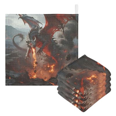 CUPADA 5 Pack Baby Washcloths Muslin Face Towels Fiery Dragon Over Volcanic Landscape Artwork Absorbent Burp Wash Wipes Soft Towel for Newborn Infant