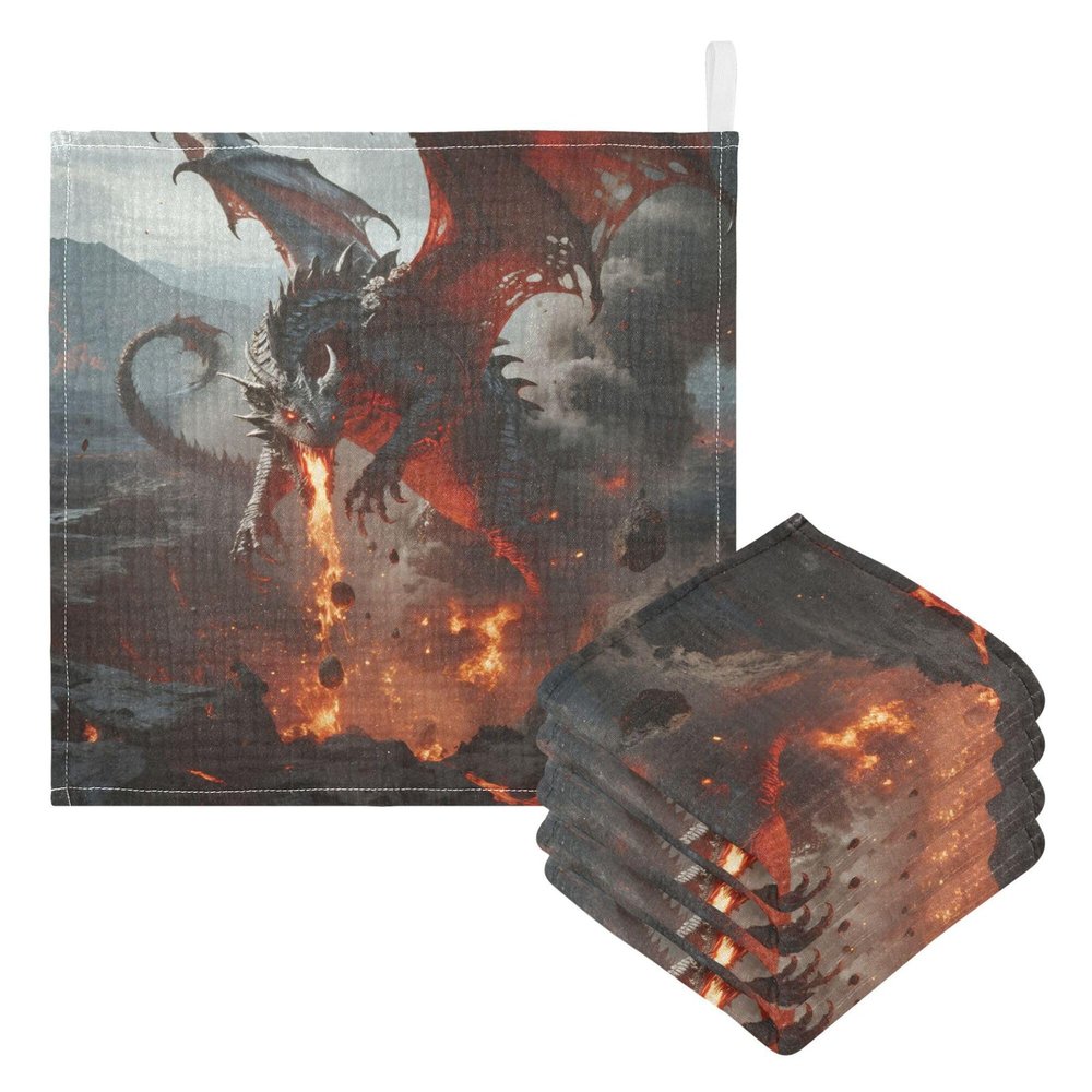 CUPADA 5 Pack Baby Washcloths Muslin Face Towels Fiery Dragon Over Volcanic Landscape Artwork Absorbent Burp Wash Wipes Soft Towel for Newborn Infant