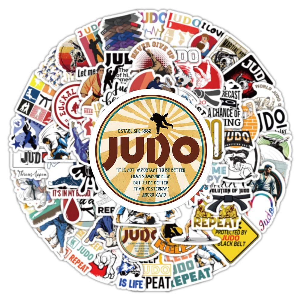 100 Pcs Judo Stickers, 1.18-2.2 Inch Martial Arts Stickers, Waterproof Vinyl Judo Sticker for Water Bottles, Laptops, Scrapbooks, Martial Arts Party Favors & DIY Decor