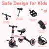 DollarDash 3 in 1 Tricycle for Toddler Age 2-5 Years Old, Folding Kids Balance Bike with Adjustable Seat & Removable Pedal, Indoor Outdoor Ride-on Toys for Infant, Baby Trike for Boy and Girl, Pink view 4