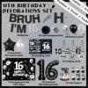 16th Birthday Party Supplies, Black 16th Birthdays Decorations for Boys and Girls Include 16th Birthday Cake Topper, Bruh I'm 16 Banner, Background, Balloons, Happy 16 Year Old Birthday Decorations view 2