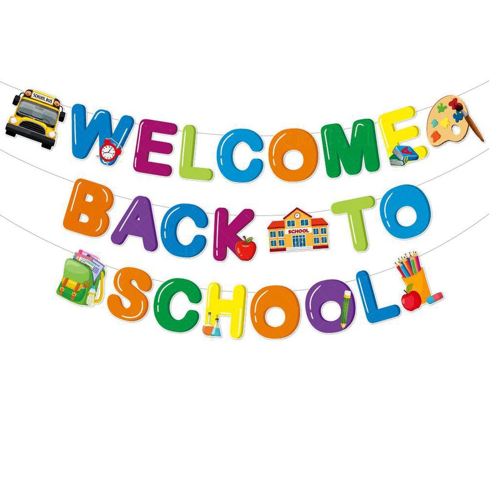 1 Set Back to School Banner, First Day of School Sign with Welcome Sign, Back to Kindergarten Decorations for Classroom Party
