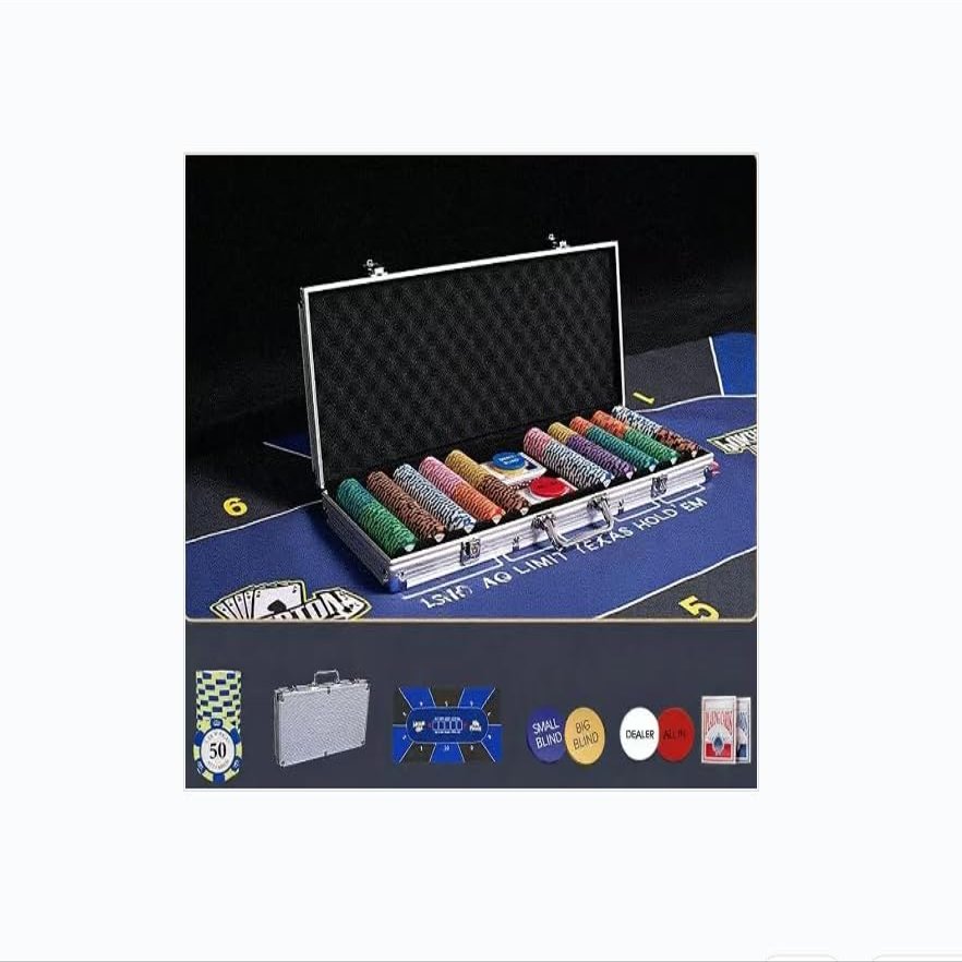 500pcsTexas Hold 'em Universal Chips, with a Beautiful Box, a Special Tablecloth and Two Sets of Poker.