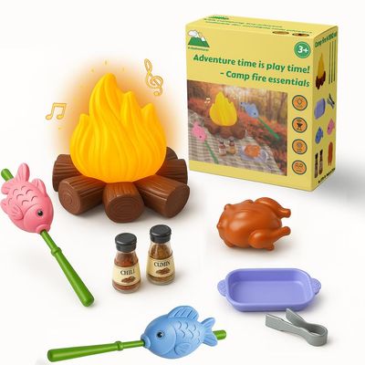Educational Kids Camping Set: Fake Campfire with Grill Sticks, Pretend Play Food, and Grill Kit - Perfect Playhouse Accessories for Toddlers and Kids Ages 3,4,5,6