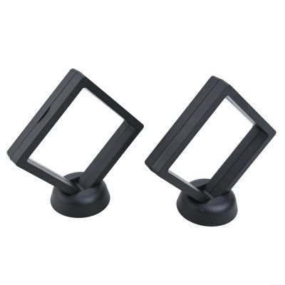 3D Floating Coin Display Frame Collection Holder Box Case Stand Black 90x90mm Transparent Plastic Numismatic Display Medallion Showcase 2 Pack